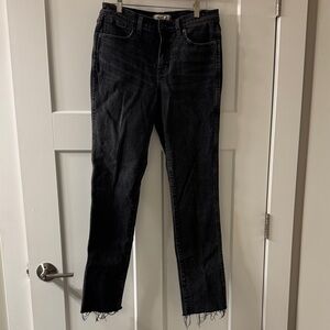 Madewell Black Mid-Rise Stovepipe Jeans with Frayed Hem